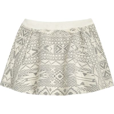 Mini girls cream geometric skirt
